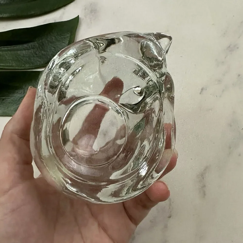 Vintage Clear Glass Cat Candle Holder Kitten Small Decor Cottagecore Votive